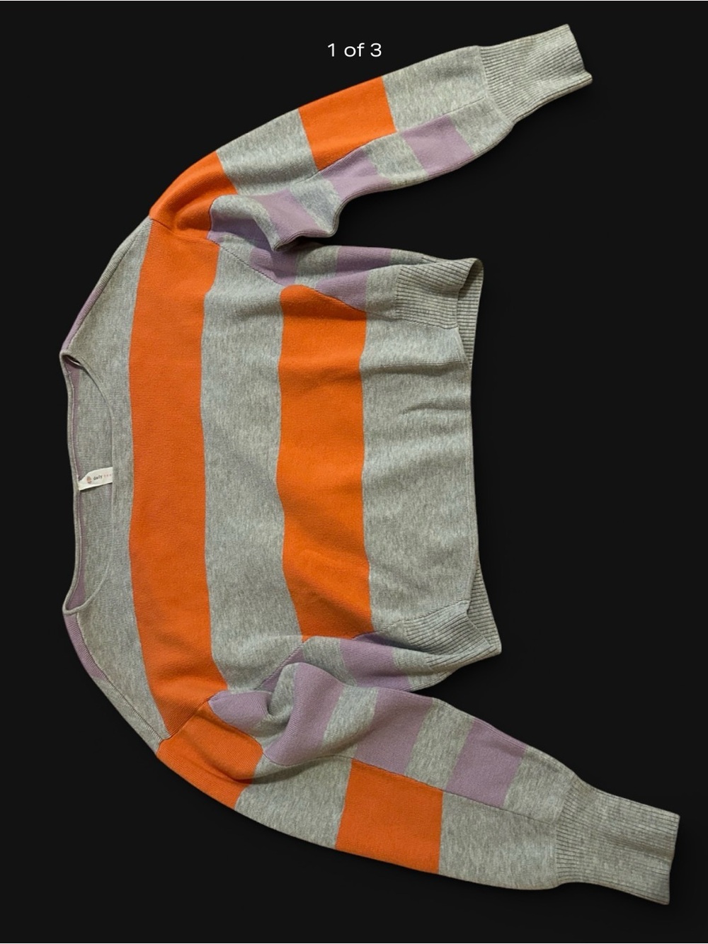 Women’s Striped Crewneck Sweater in Gray, Orange & Lavender
